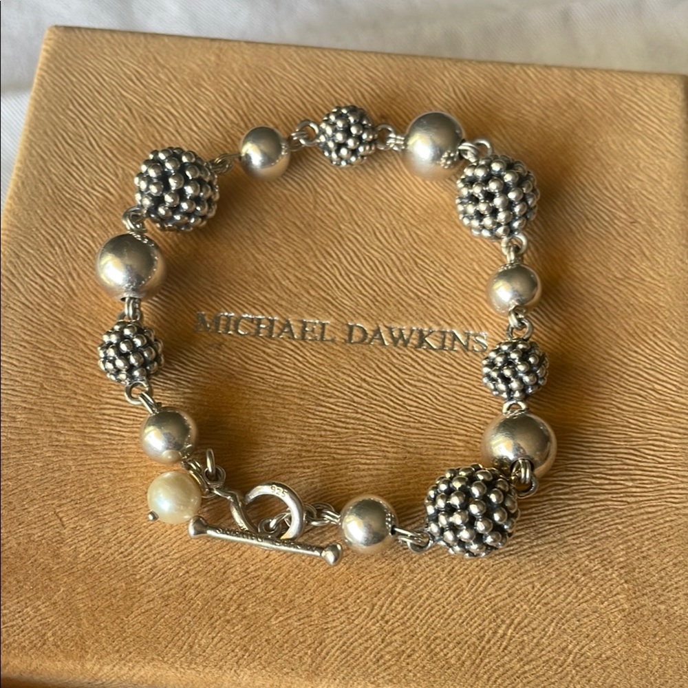 Michael Dawkins Silver Bead Bracelet with Pearl Accent